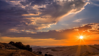 Sunset hilly landscape cows crepuscular - a few cow free wallpaper