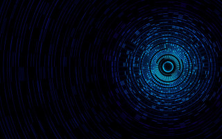 Blue circle black background raytraced - free neon wallpaper