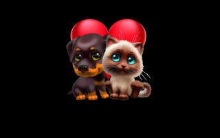 Cat dog heart balloon black 2 - balloon free wallpaper