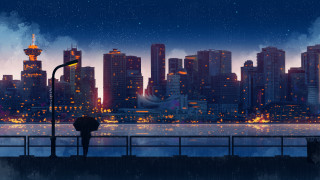 Bridge city night umbrella urban - cityscape free wallpaper