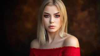 Blonde woman blue eyes red 5 - a red top free wallpaper
