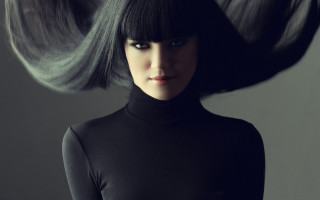 Gothic fashion black bangs portrait - a long black hair free wallpaper