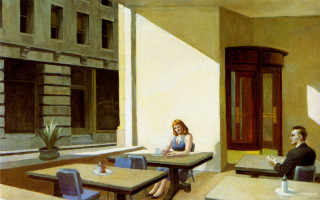 Man woman restaurant table dining - edward hopper free wallpaper