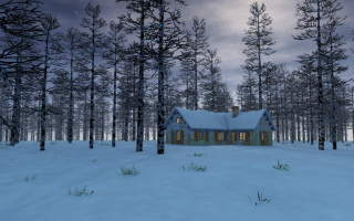House snowy forest fullmoon shrines - winter free wallpaper