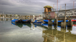 Dock boats end bay impressionist - several boat free wallpaper