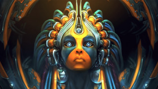 Afrofuturism blueeyes yellowheaddress orangeaccents cyberpunk - a digital painting of a woman free wallpaper