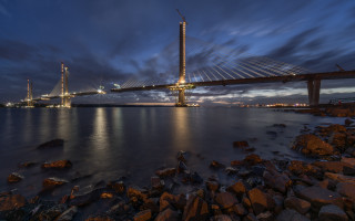 Bridge water rocks sky clouds - alexander johnston free wallpaper