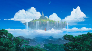 Castle sky waterfall forest hill - anton fadeev free wallpaper