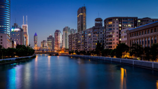 City river night bridge skyline - cui bai free wallpaper for desktop