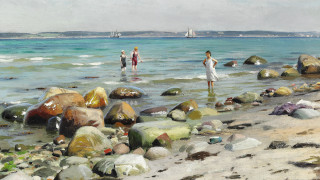 Beach people rocks sailboat anton - rock and boulders free wallpaper