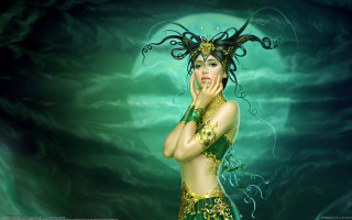 Woman green gold costume wind - costume free wallpaper