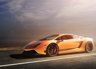 Yellow sports car cloudy sky 8 - a road under a cloudy sky free wallpaper