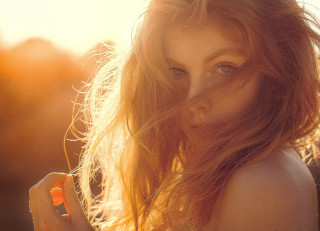 Red haired woman cellphone serious - red hair holding free wallpaper for desktop