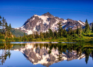 Mountain reflection lake forest sky 7 - tree and a forest free wallpaper