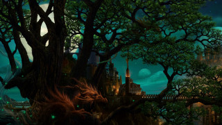 Castle trees moon fantasy nature - tree in front free wallpaper