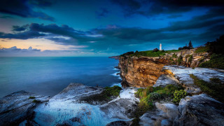 Lighthouse cliff ocean dusk cloudy 2 - the cliff free wallpaper