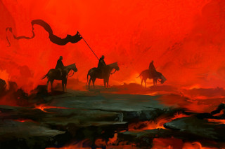 Fantasy horse riders dragon red - mars ravelo and greg rutkowski free wallpaper