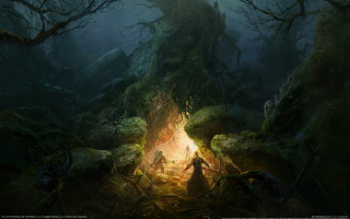 Dark forest fire fantasy matte - anato finnstark free wallpaper