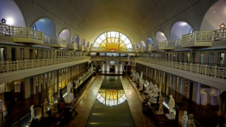 Library pool centerhall largewindow cityscape - art noveau free wallpaper