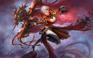 Woman red outfit sword bird - arcane free wallpaper