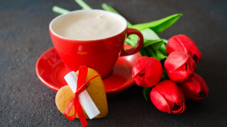 Coffee redflowers cookie bow redplate - morning free wallpaper