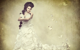 Woman butterflies beach gothic surreal - her hand and a butterfly free wallpaper