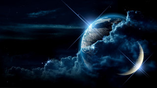 Blue planet crescent stars space - a blue planet free wallpaper