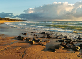 Beach rocks water cloudy sky 12 - a few rock free wallpaper for desktop