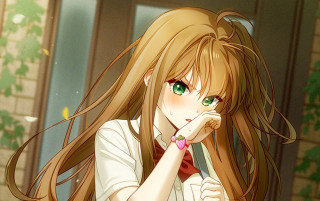 Chizuko yoshida girl green eyes - green eyes holding free wallpaper