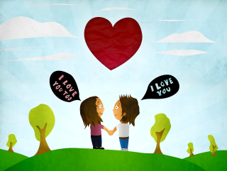 Two girls field heart speechbubble - a speech bubble above them free wallpaper