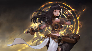 Woman costume sword glowing background 2 - background behind her free wallpaper