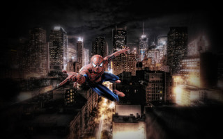 Spiderman city night skyline architecture - a spider man free wallpaper