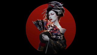 Geisha fan redcircle blackbackground detailed - a fan free wallpaper