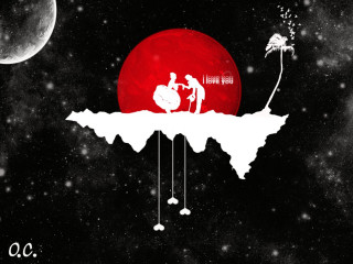 Red moon man woman mountain - a red moon free wallpaper