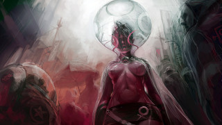 Woman red dress alley light - strange free wallpaper for desktop