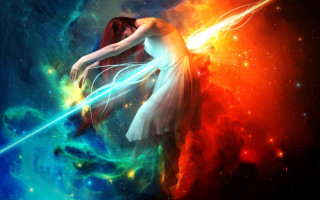 Sky woman sword stars colorful - cosmic free wallpaper