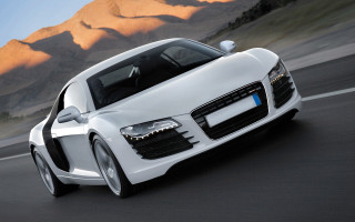 White sports car mountains trees - free cars wallpaper