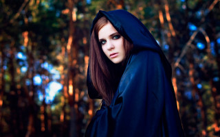 Gothic hooded woman forest blue - gothic art free wallpaper for desktop