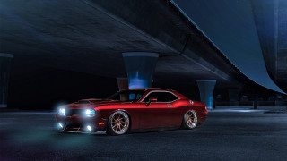 Red car bridge night headlights - under a bridge free wallpaper