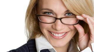 Woman smiling glasses blue eyes - her cheek free wallpaper for desktop