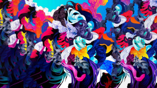 Psychedelic woman colorful hair blue - a painting of a woman free wallpaper