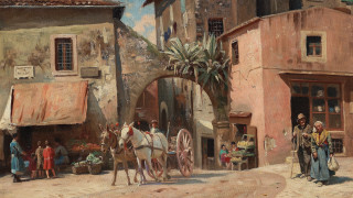 Horse carriage village street 1860 2 - achille leonardi free wallpaper