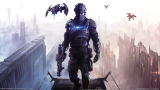 Futuristic man rooftop cityscape robot - a futuristic robot free wallpaper