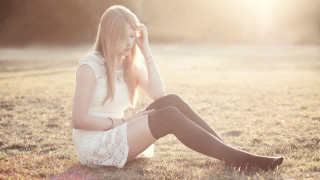 Woman sitting field sunset lace 2 - sunlight free wallpaper