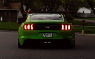 Green mustang street evening rim - a license plate free wallpaper