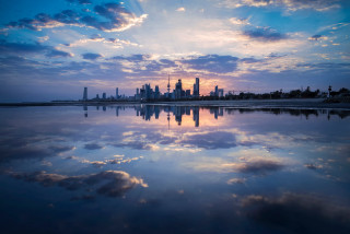 City skyline reflection sunset water 2 - dawn free wallpaper