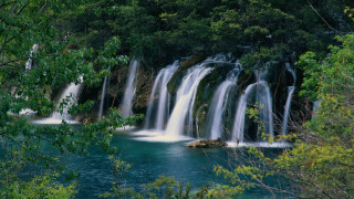 Waterfall forest lake ecological art - cao buxing free wallpaper