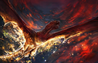 Red dragon fantasy fire stars - a red dragon free wallpaper