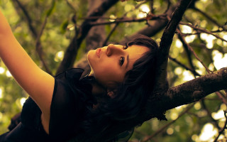 Woman black dress in tree - a branch free wallpaper for desktop