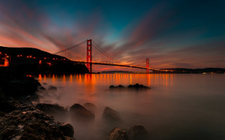 Bridge night longexposure lights rocks - the bridge free wallpaper for desktop